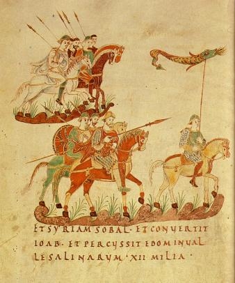 Karolingische Reiterei mit Kettenhemden und Lanzen