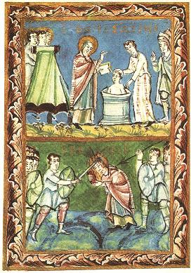 Bonifatius bei der Taufe und Märtyrertod